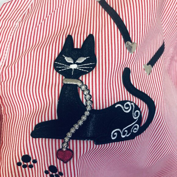 Isaac's Designs Red Stripe with Black Cat button up top- Size 1X - Picture 8 of 10